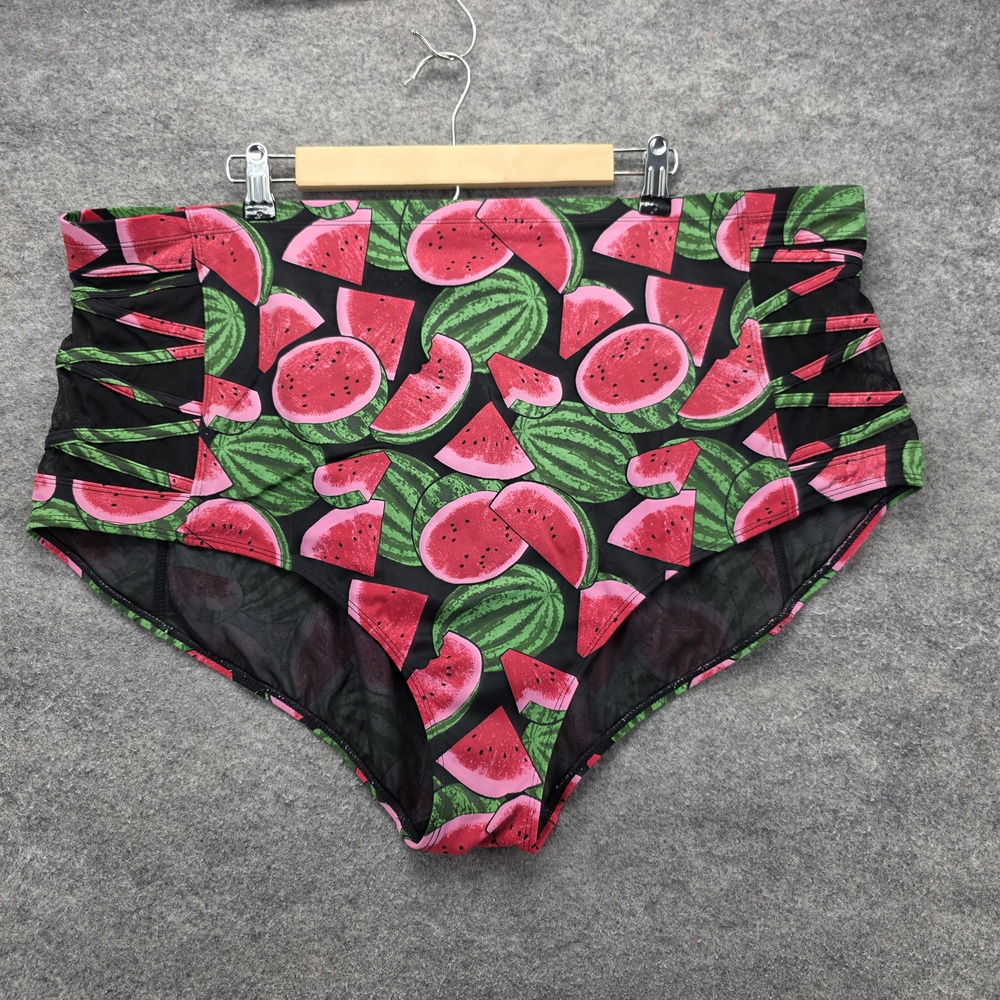 Torrid Swim Bottoms Womens 4 Watermelon Print High Waist Retro Bikini Briefs